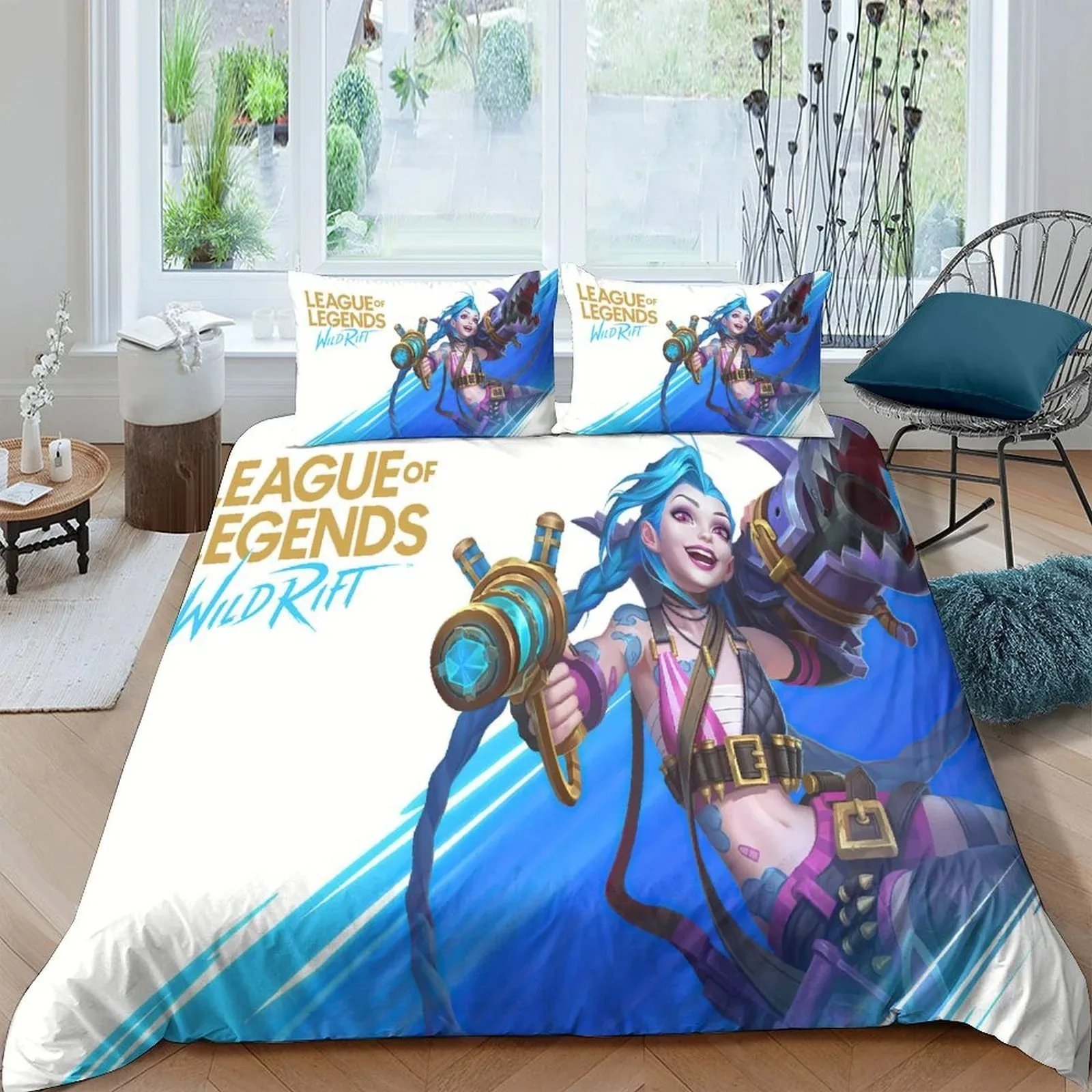 Arcane Jinx Wild Rift White Duvet Cover Set - Image 1