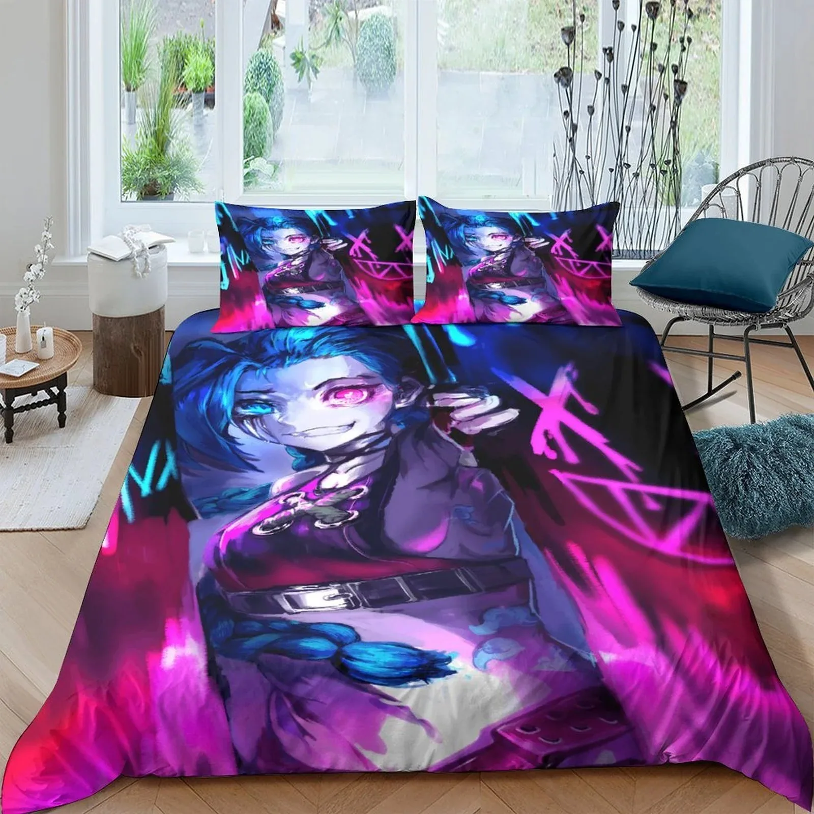 Arcane Jinx Neon Triangle Blue Duvet Cover Set - Image 2