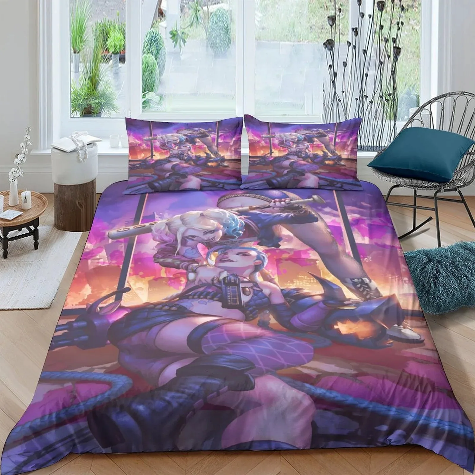 Arcane Jinx Purple City Skyline Duvet Cover Set - Image 2