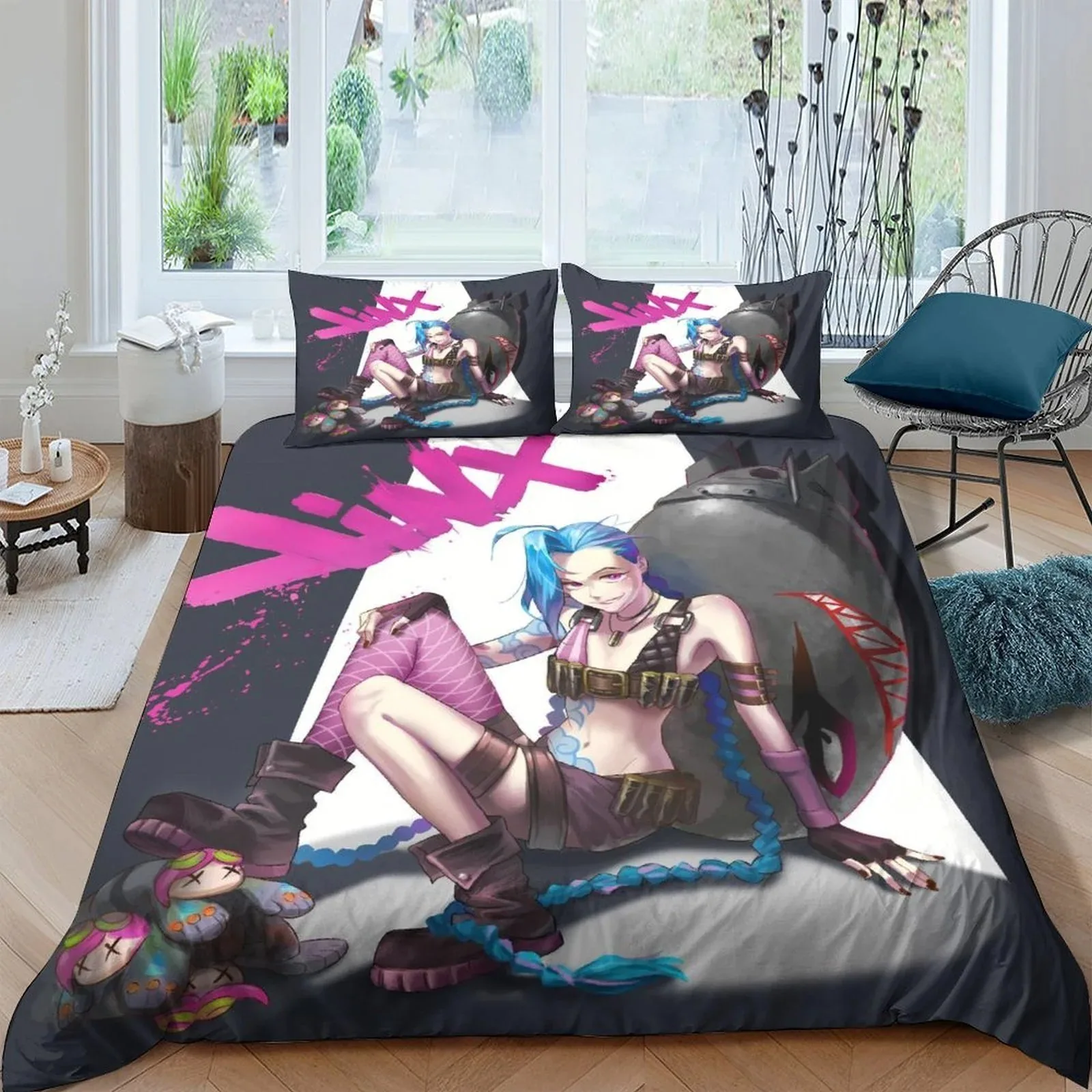 Arcane Jinx Monochrome Plush Duvet Cover Set - Image 2