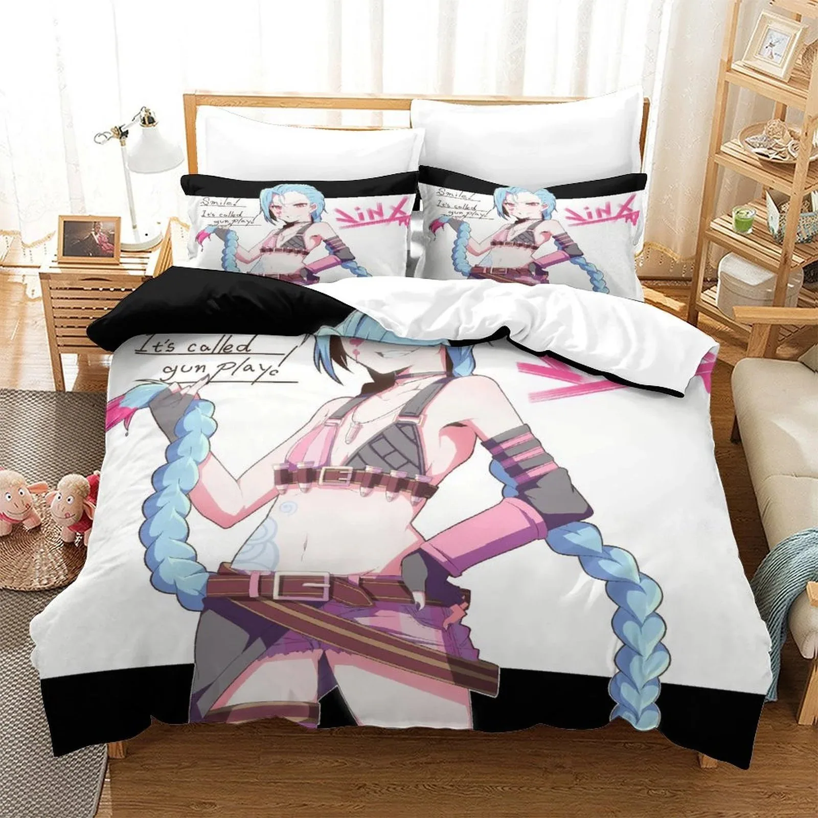 Arcane Jinx Sketch White Pink Duvet Cover Set - Image 2