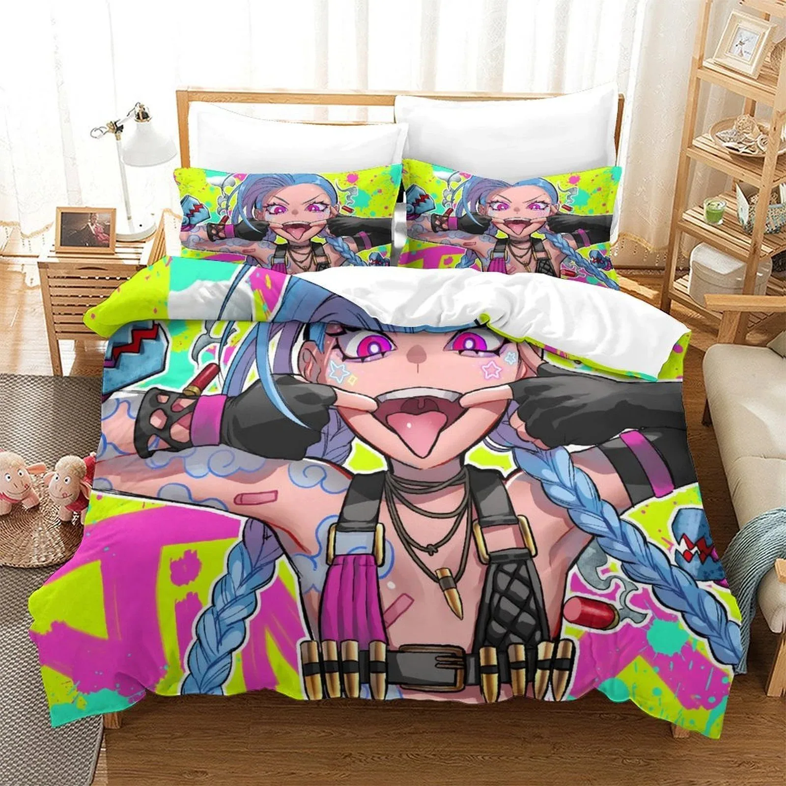Arcane Jinx Pop Art Neon Yellow Duvet Cover Set - Image 2