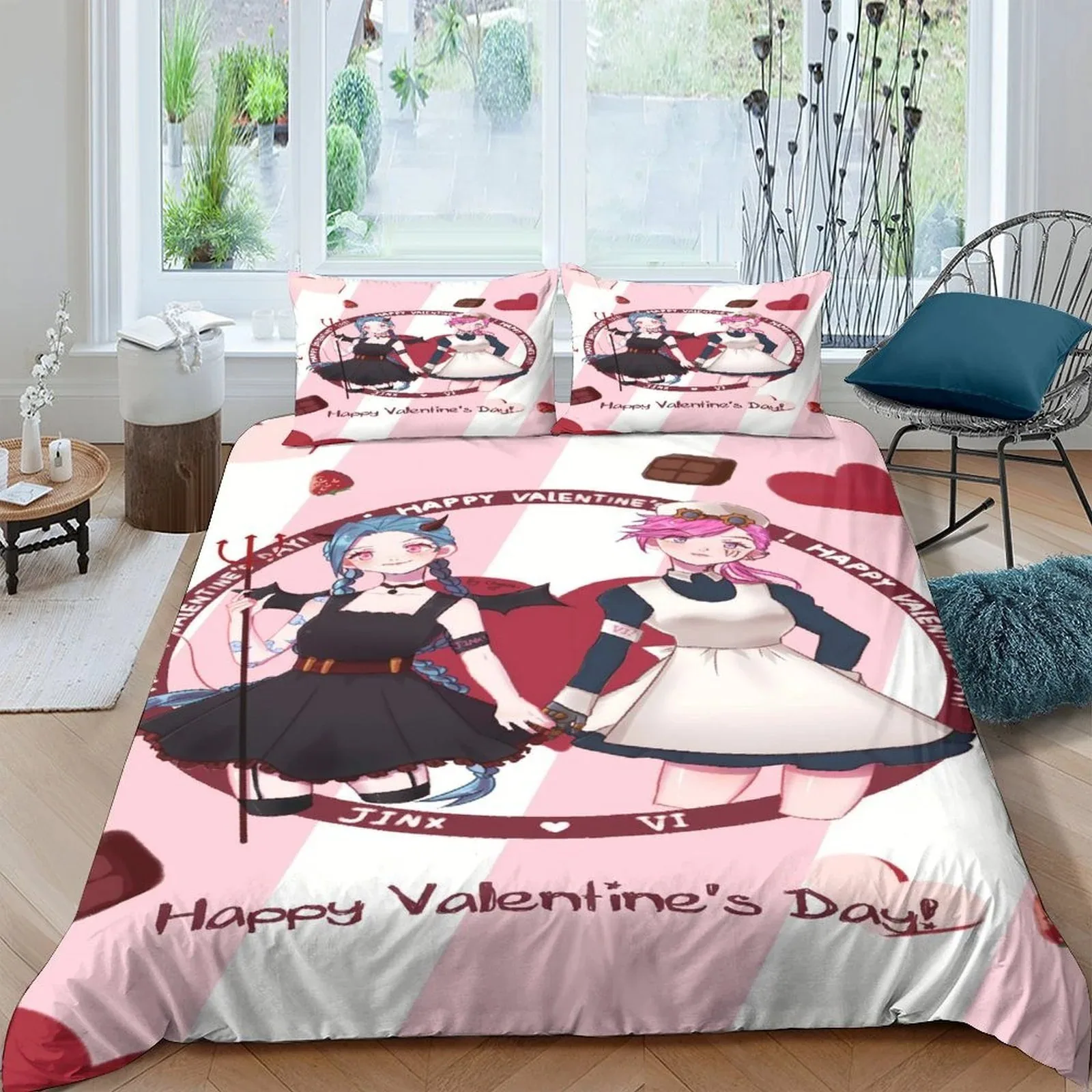 Arcane Jinx Valentine Pink Hearts Duvet Cover Set - Image 2