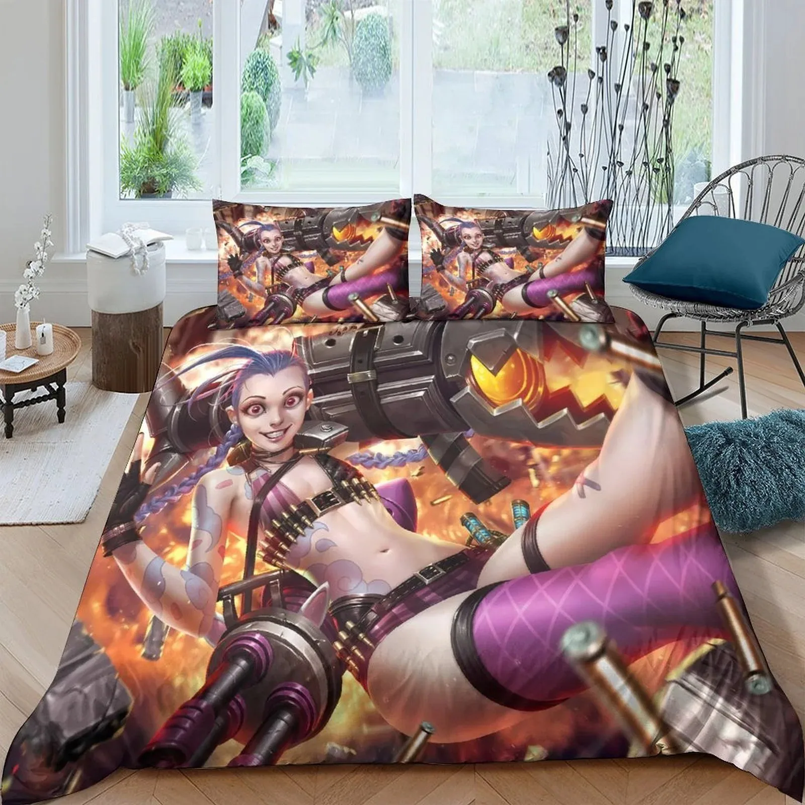 Arcane Jinx Fire Minigun Battle Duvet Cover Set - Image 2