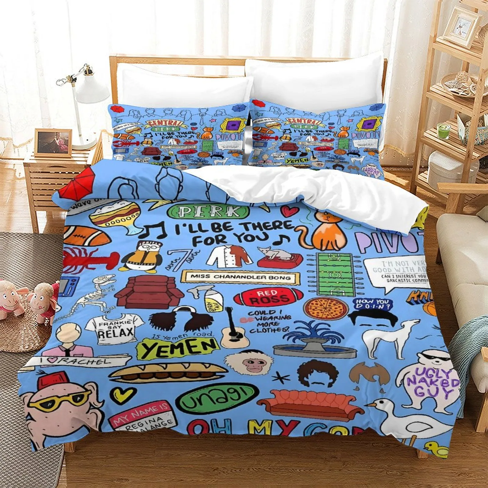 Friends Central Perk Doodle Blue Duvet Cover Set - Image 1