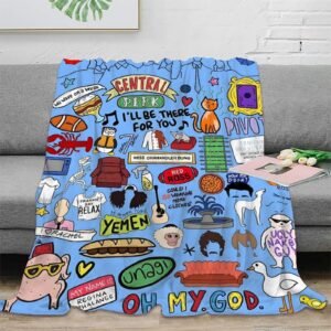 Friends Central Perk Doodle Blue Fleece Throw Blanket - Image 1