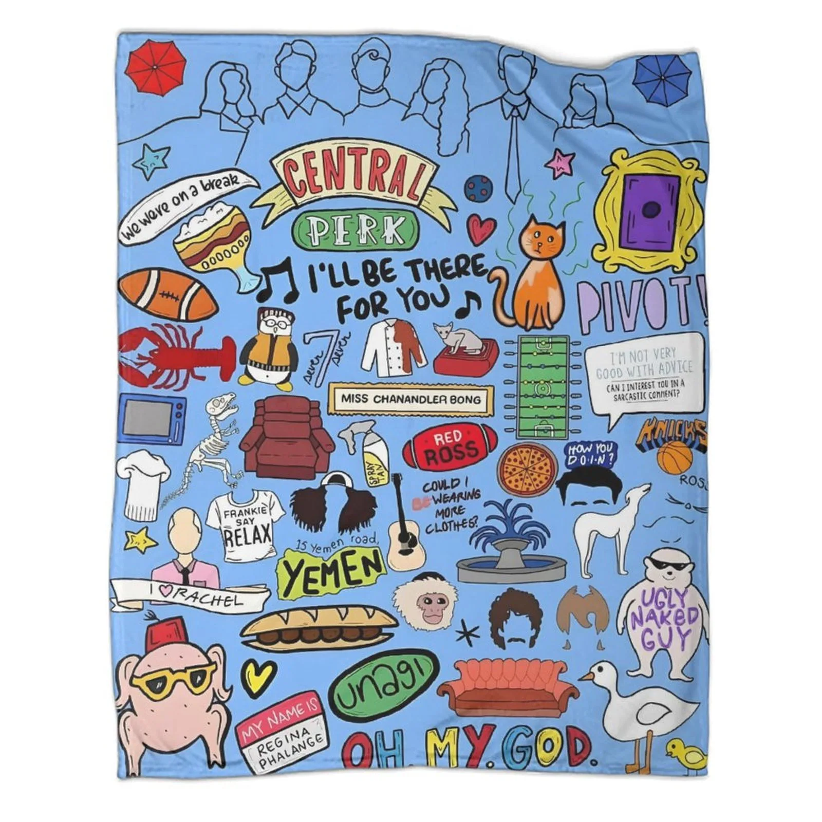 Friends Central Perk Doodle Blue Fleece Throw Blanket - Image 2