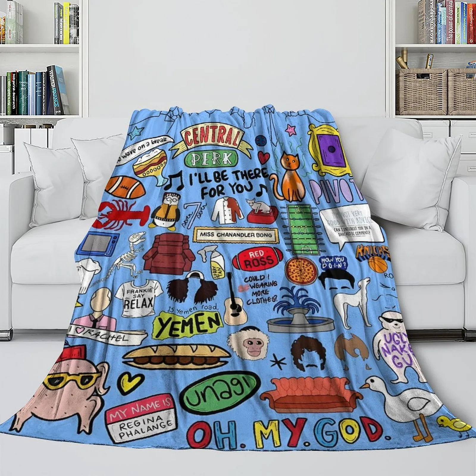 Friends Central Perk Doodle Blue Fleece Throw Blanket - Image 3