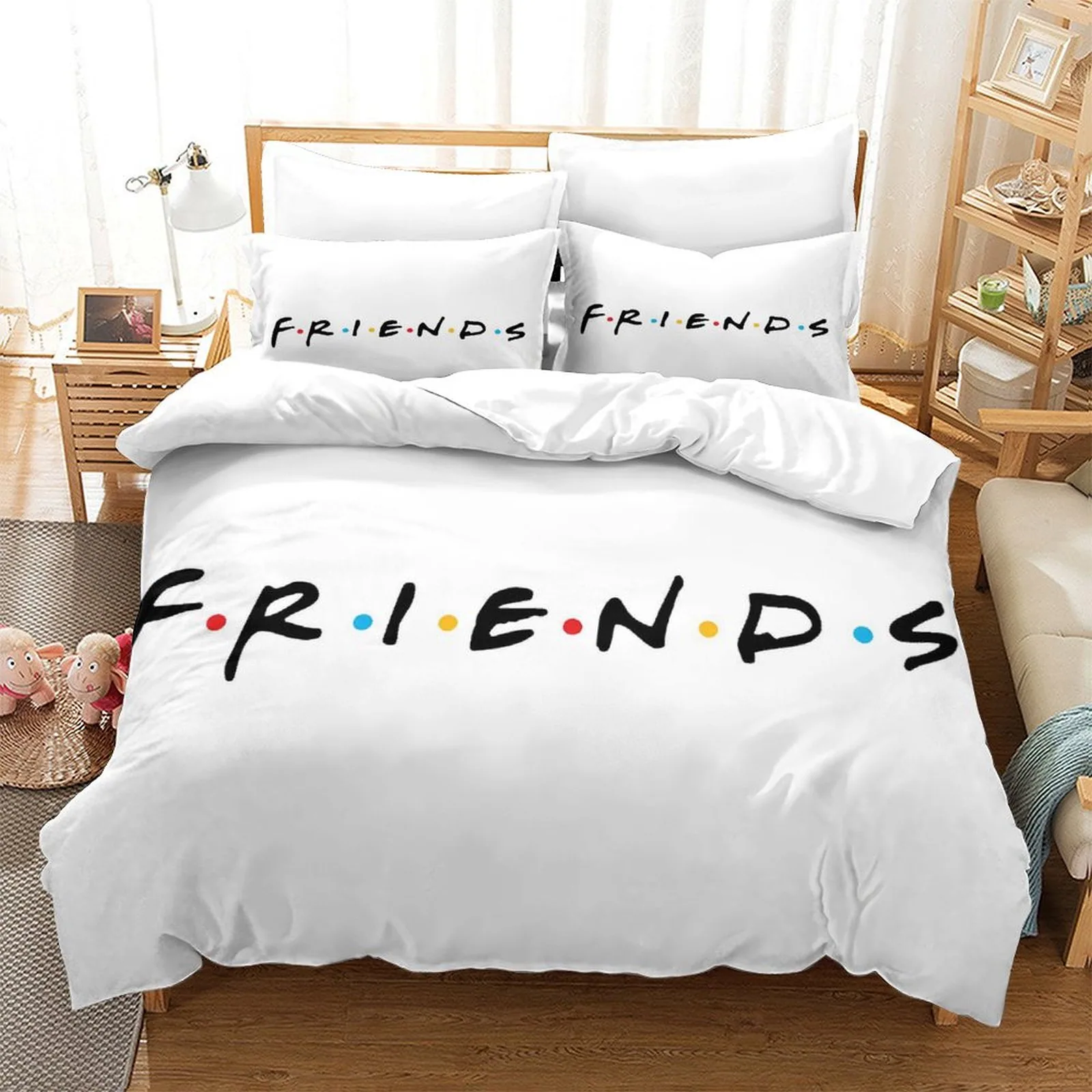 Friends Logo Minimal White Duvet Cover Set - Image 1