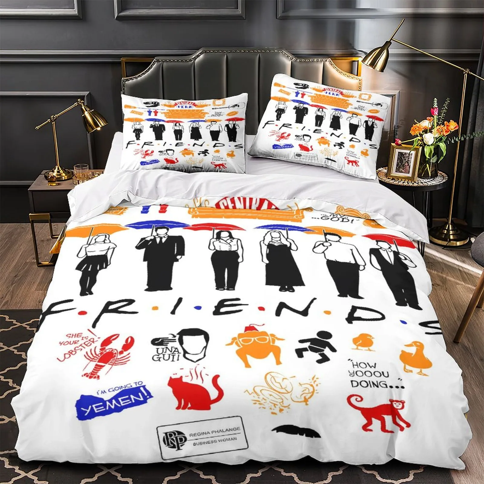 Friends Umbrella Silhouettes White Duvet Cover Set - Image 1