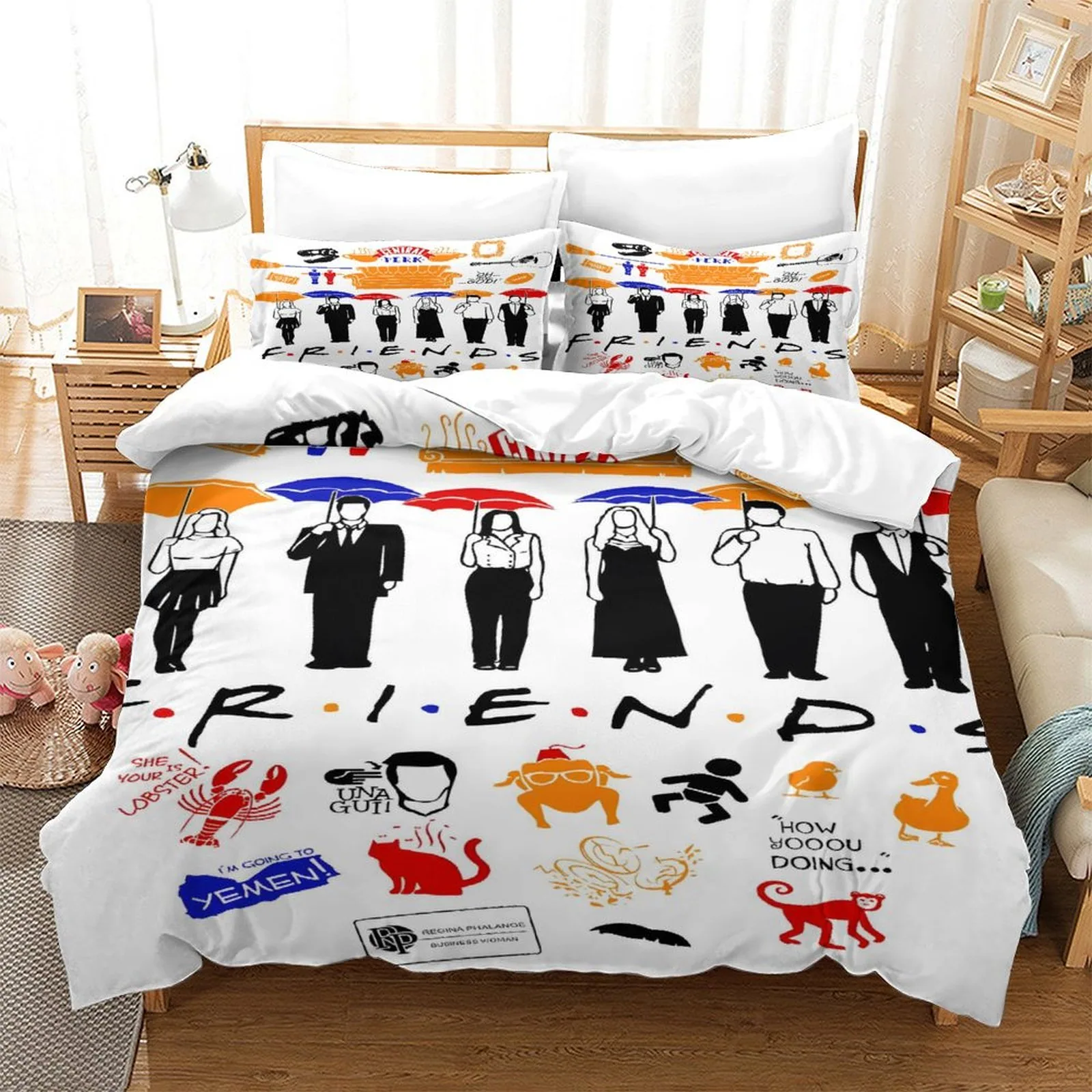Friends Umbrella Silhouettes White Duvet Cover Set - Image 3