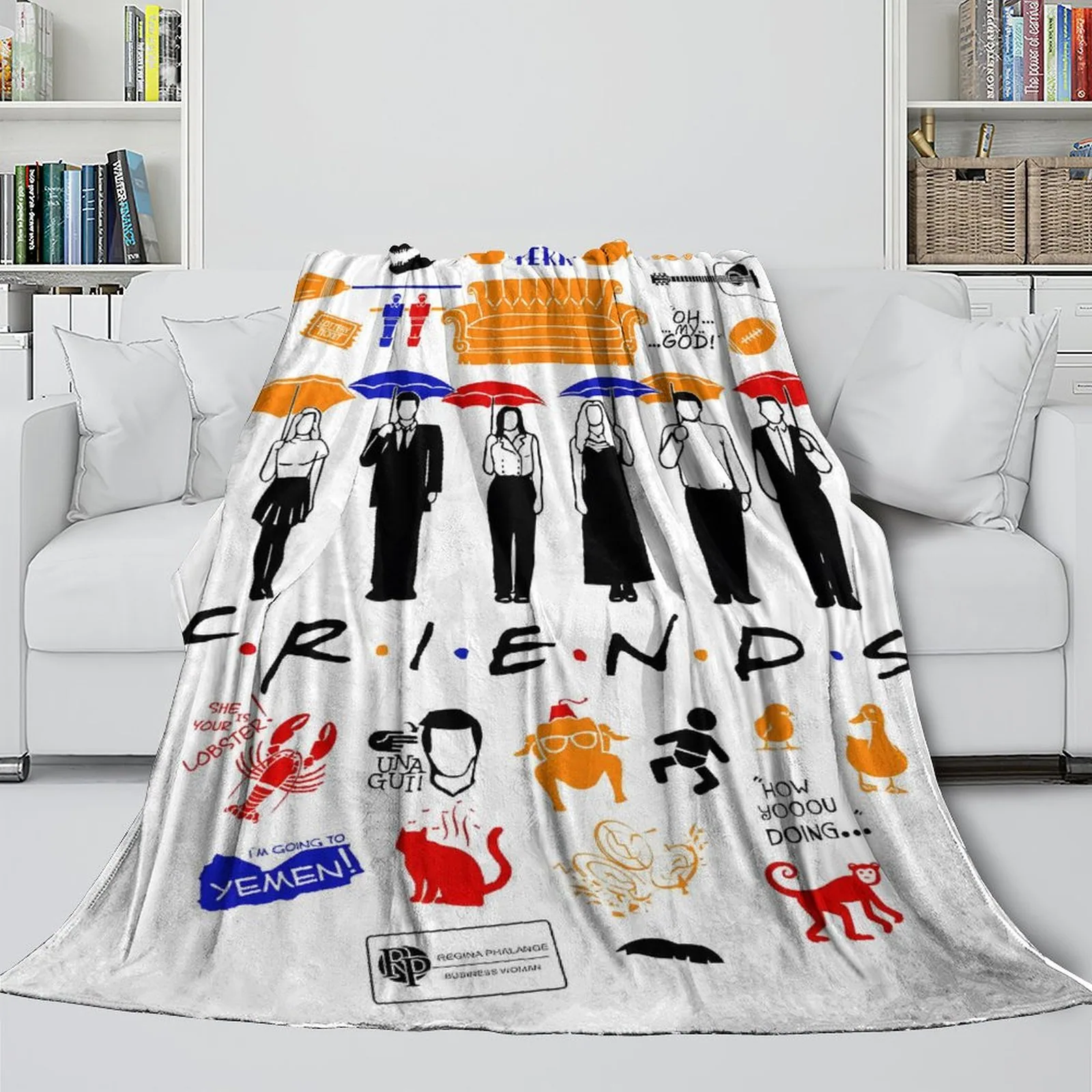 Friends Umbrella Silhouettes White Fleece Throw Blanket - Image 1