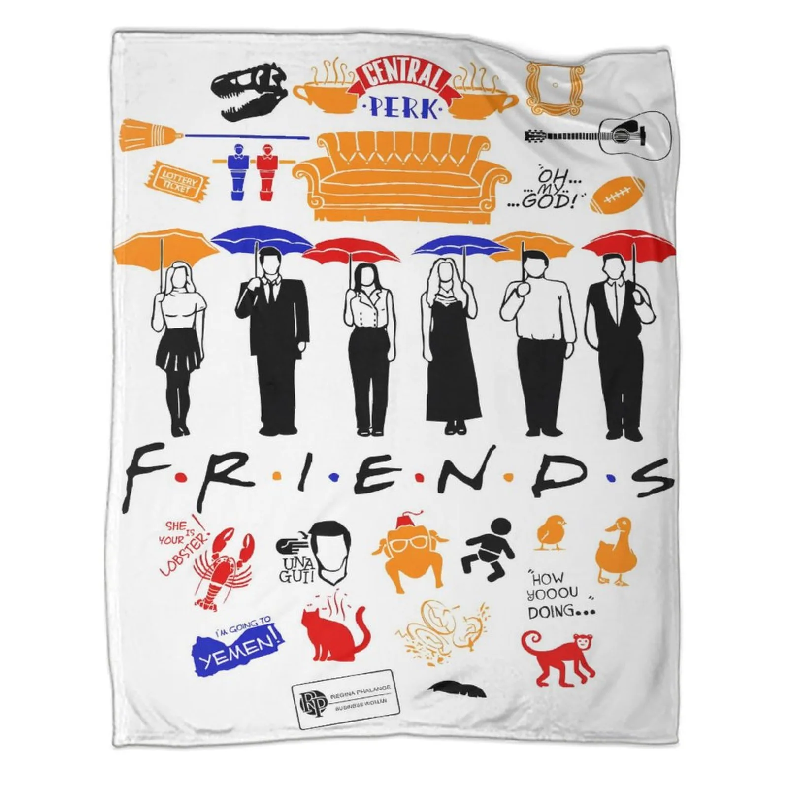 Friends Umbrella Silhouettes White Fleece Throw Blanket - Image 3