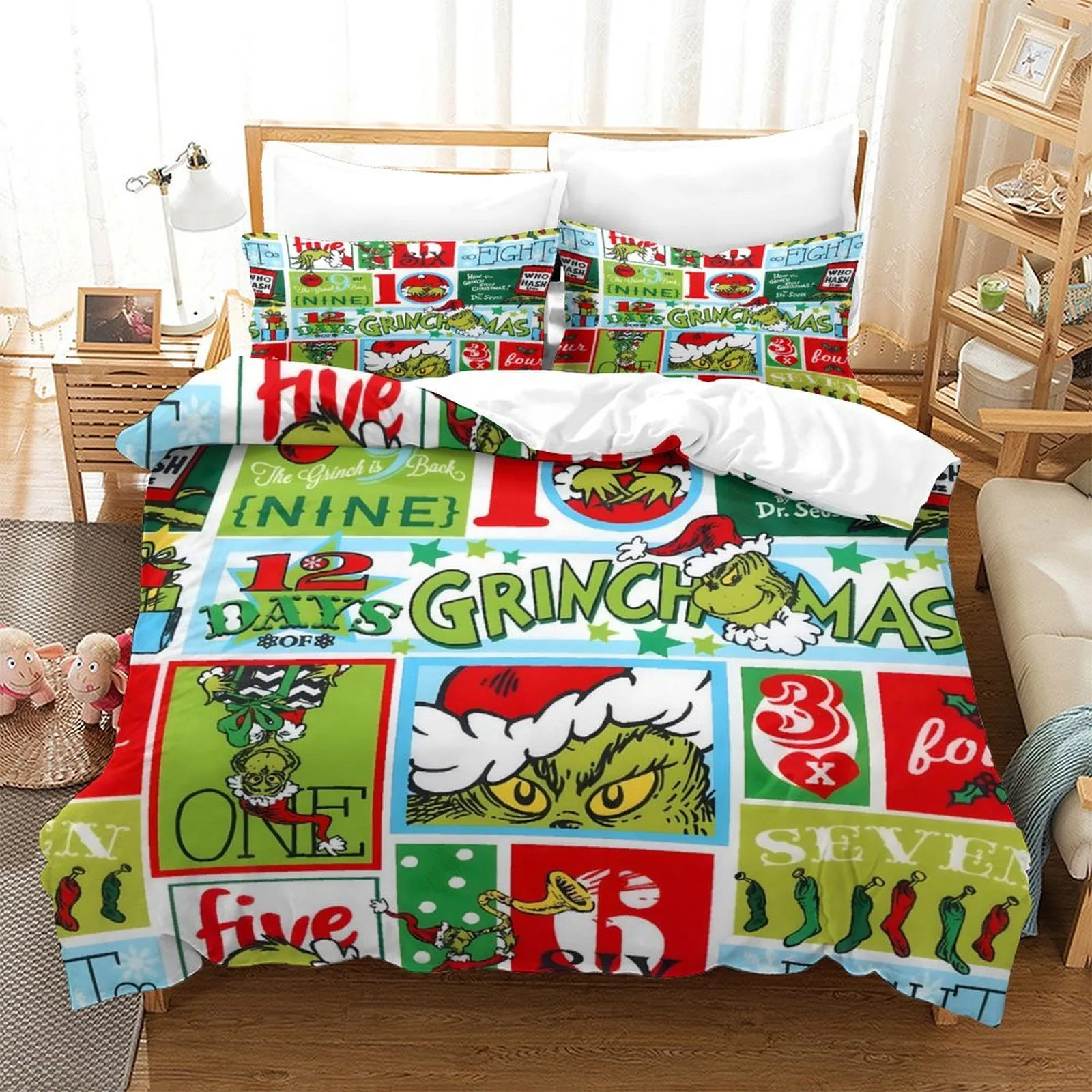 Grinch 12 Days of Grinchmas Patchwork Duvet Cover Set - Image 1