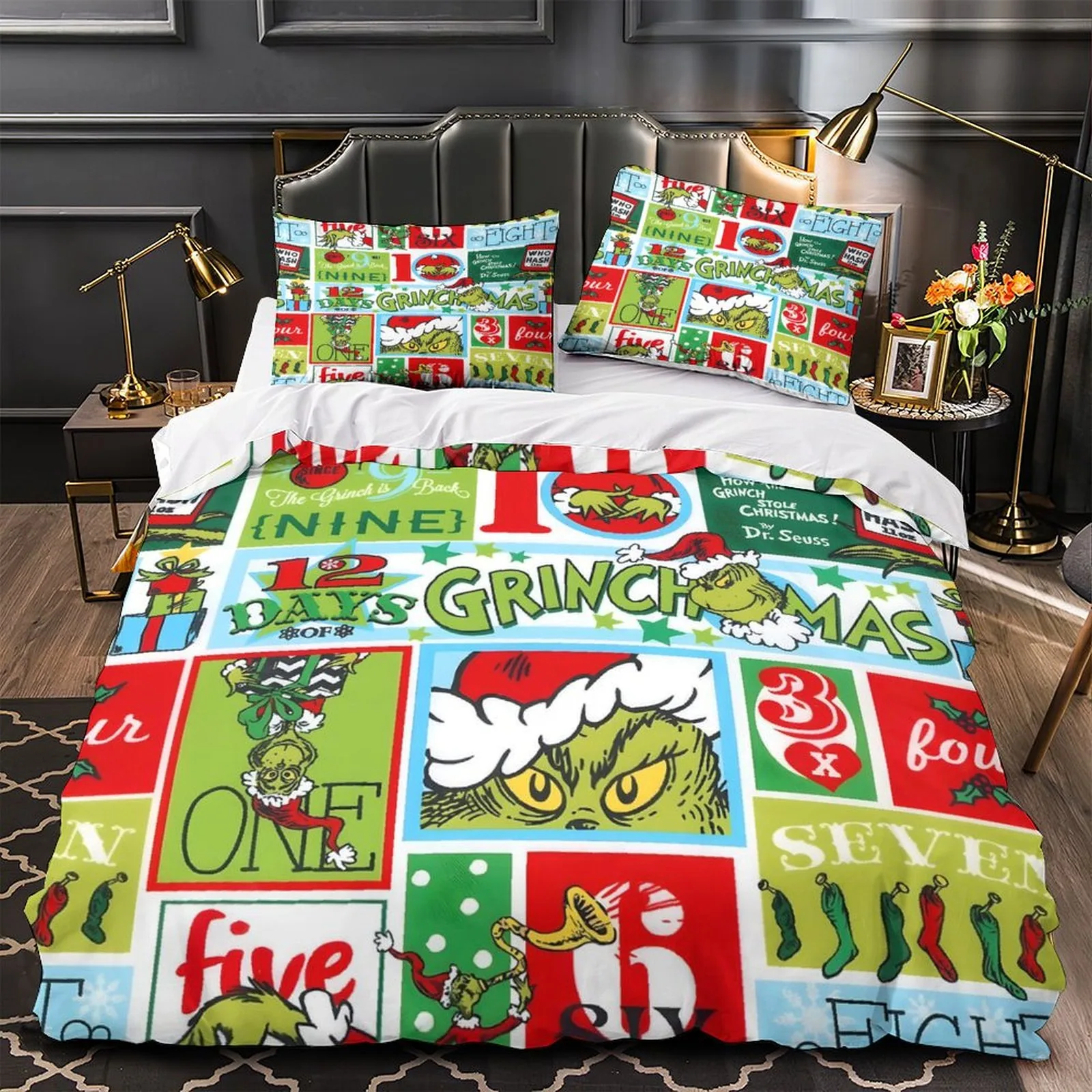 Grinch 12 Days of Grinchmas Patchwork Duvet Cover Set - Image 2