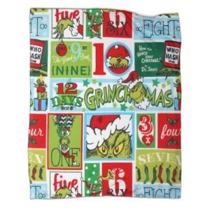 Grinch 12 Days of Grinchmas Patchwork Fleece Throw Blanket - Image 1
