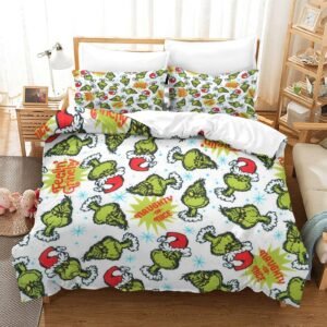 Grinch Feelin' Grinchy Faces White Duvet Cover Set - Image 1