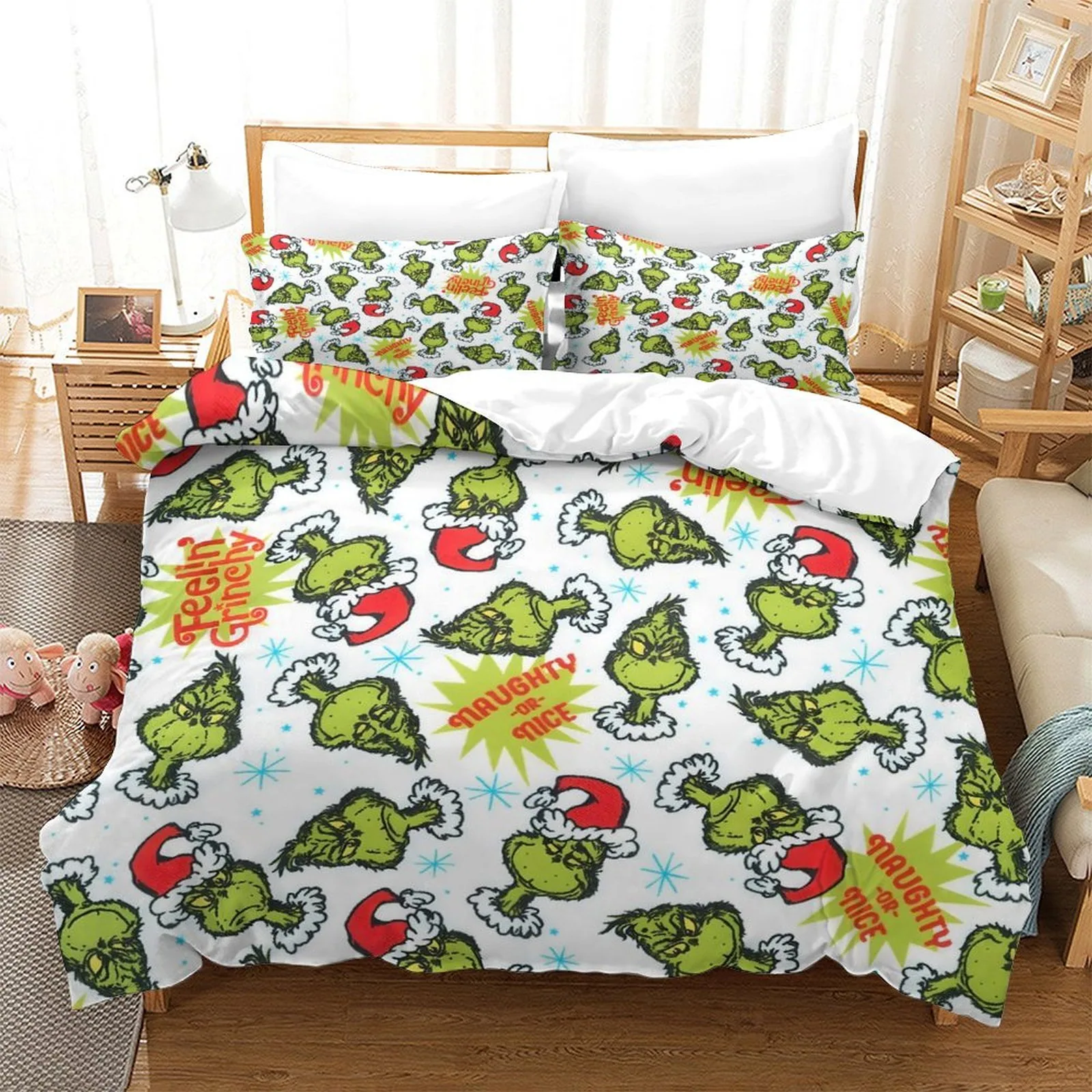 Grinch Feelin' Grinchy Faces White Duvet Cover Set - Image 1