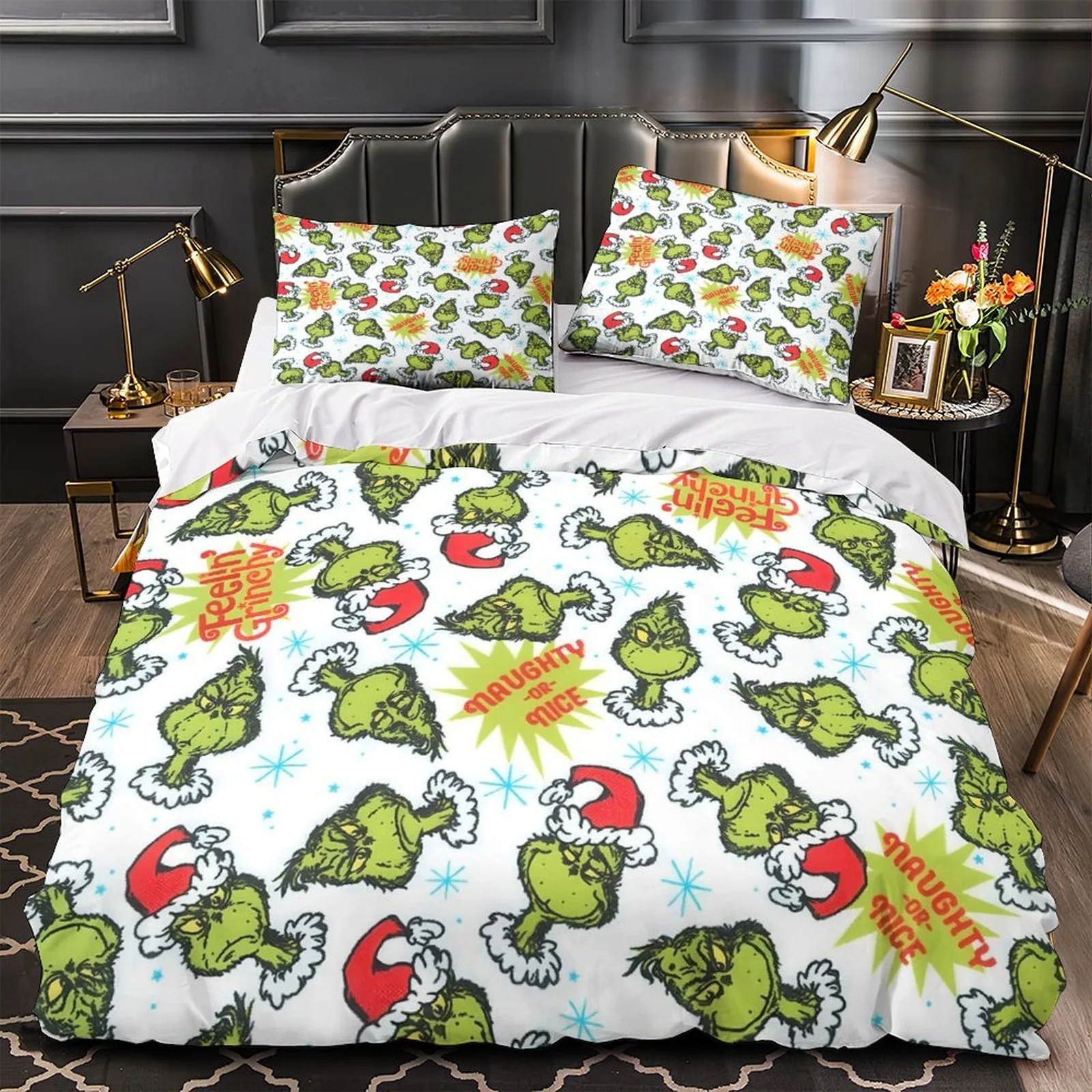 Grinch Feelin' Grinchy Faces White Duvet Cover Set - Image 2