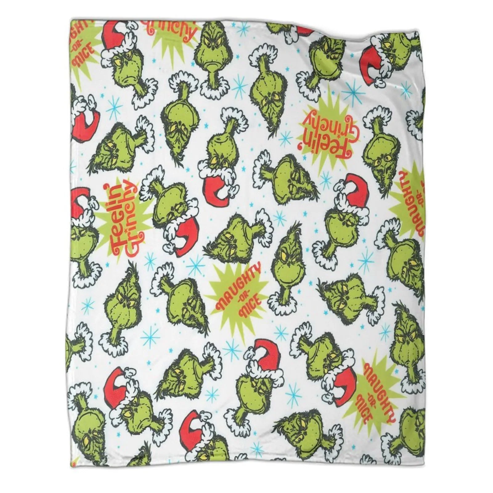 Grinch Feelin' Grinchy Faces White Fleece Throw Blanket - Image 1