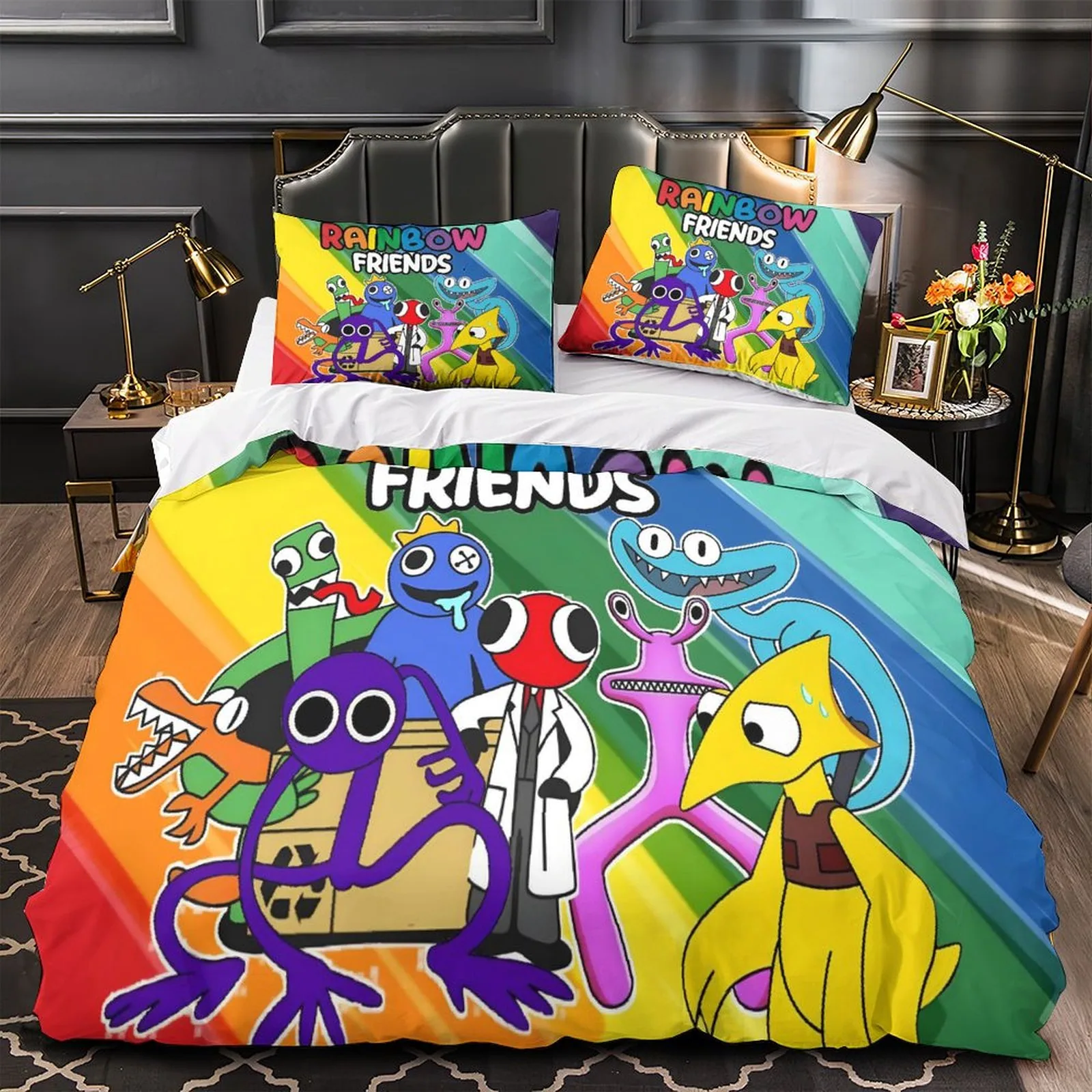 Rainbow Friends Cast Line-Up Stripes Duvet Cover Set - Image 1