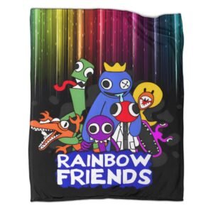Rainbow Friends Neon Rain Black Logo Fleece Throw Blanket - Image 1