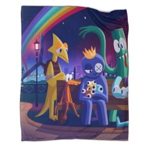 Rainbow Friends Starry Night Bench Fleece Throw Blanket - Image 1