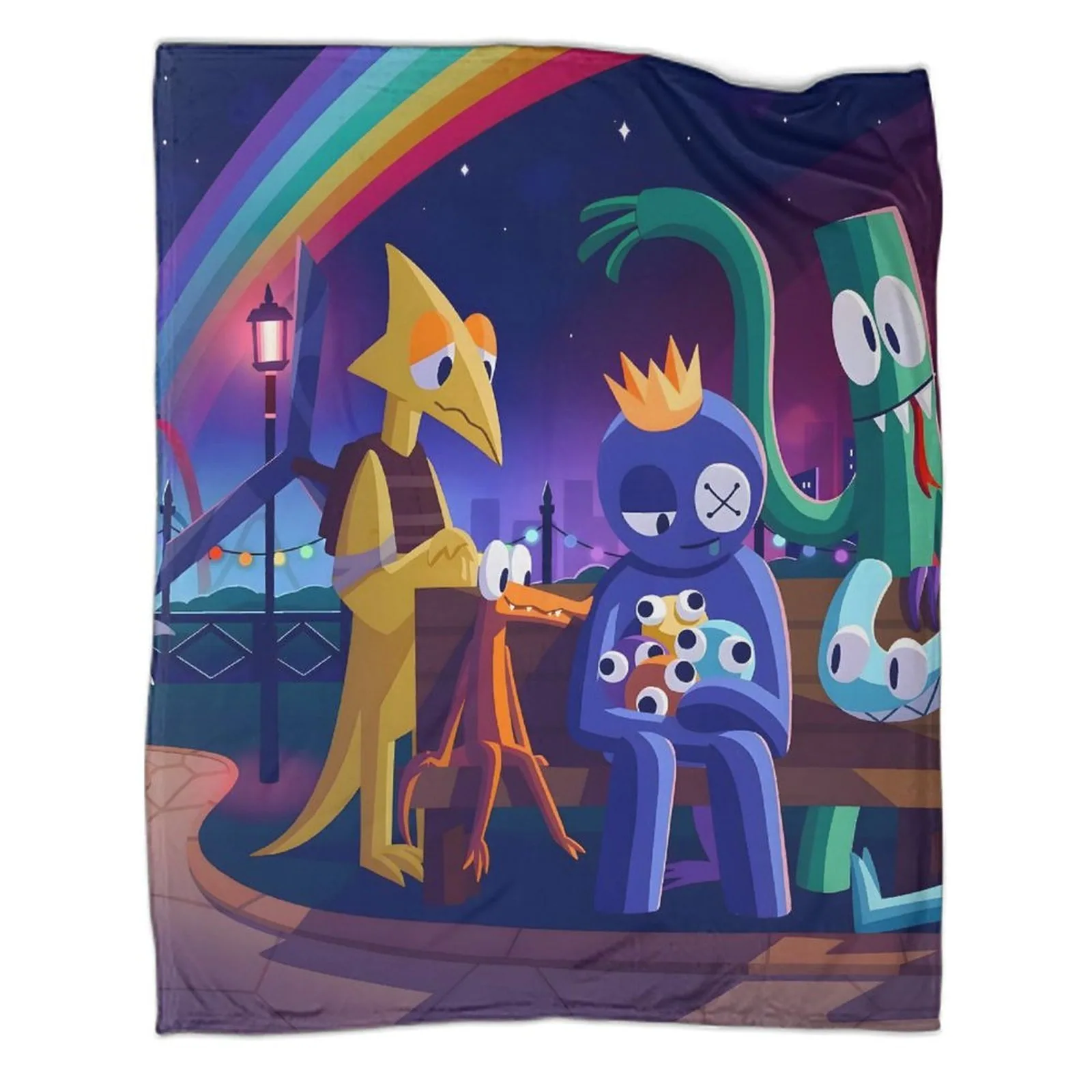 Rainbow Friends Starry Night Bench Fleece Throw Blanket - Image 1